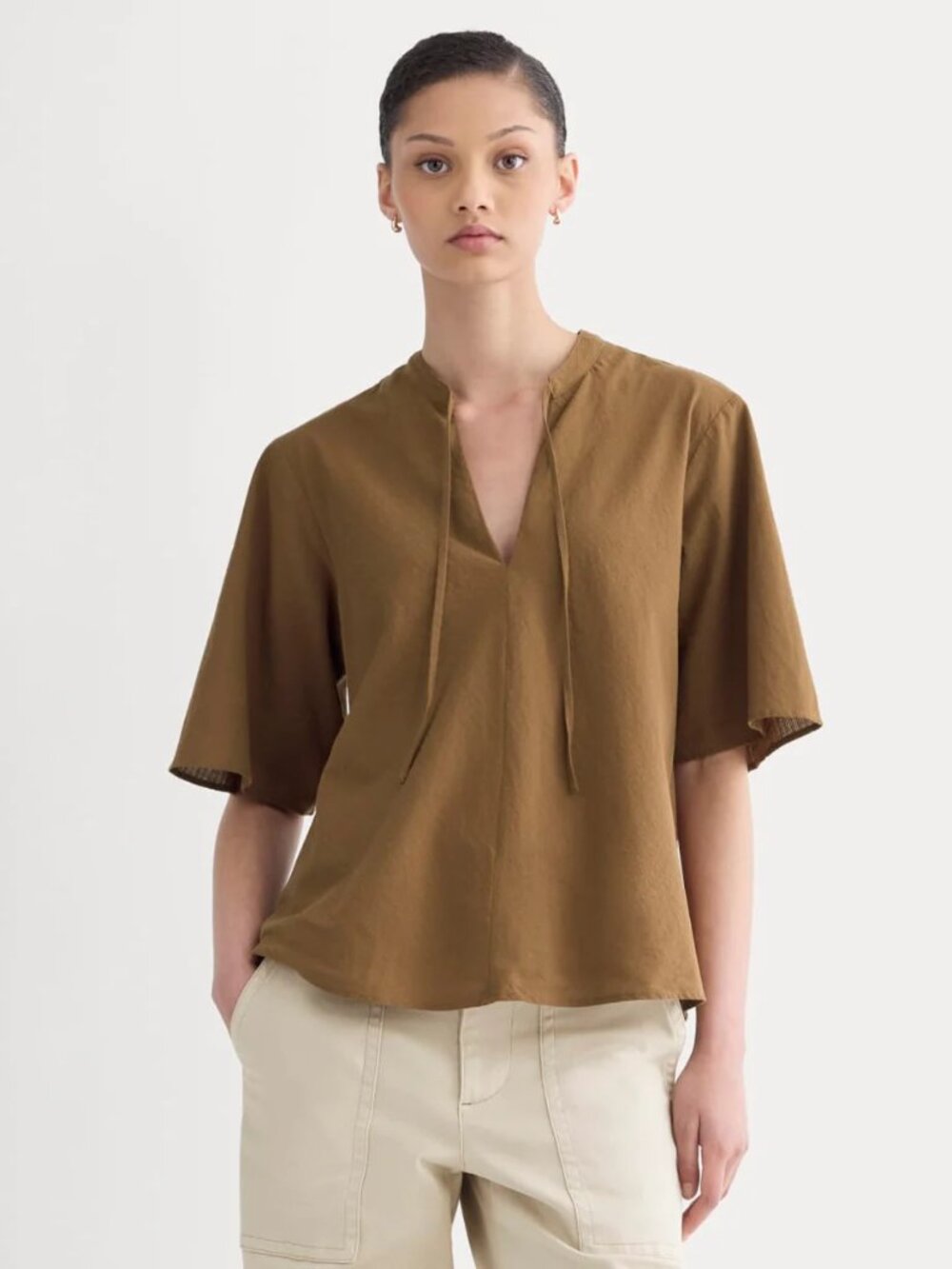 Everlane The Gauze Tie-Front Shirt in Toffee Size Medium - NEW NWT